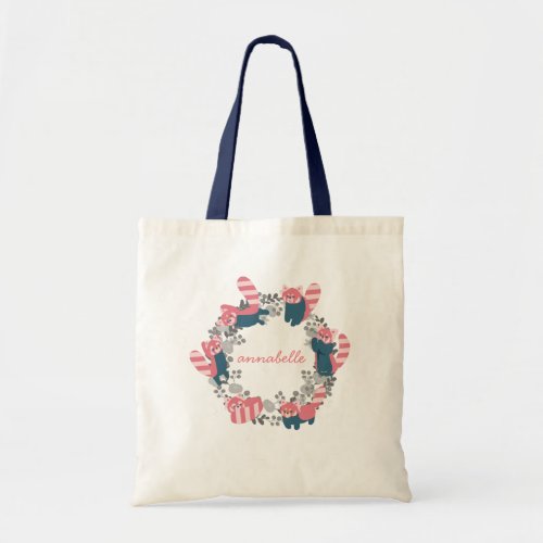 Personalized Red Panda with Floral Wreath Tote Bag