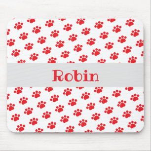 Personalized Red Paw Print Pattern Mouse Pad