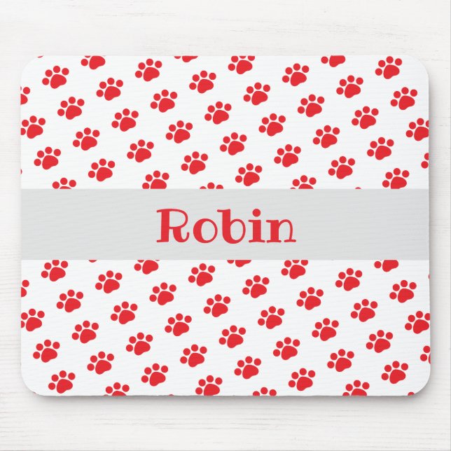 Personalized Red Paw Print Pattern Mouse Pad (Front)