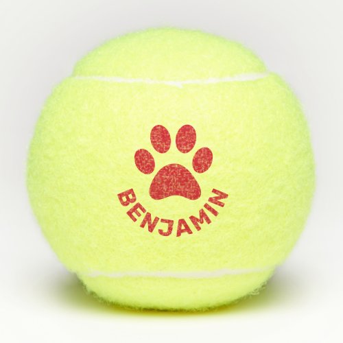 Personalized Red Paw Print Pet Personalized Tennis Balls