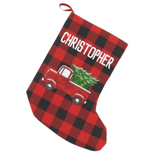 Personalized Red Pickup Truck Tree Merry Christmas Small Christmas Stocking