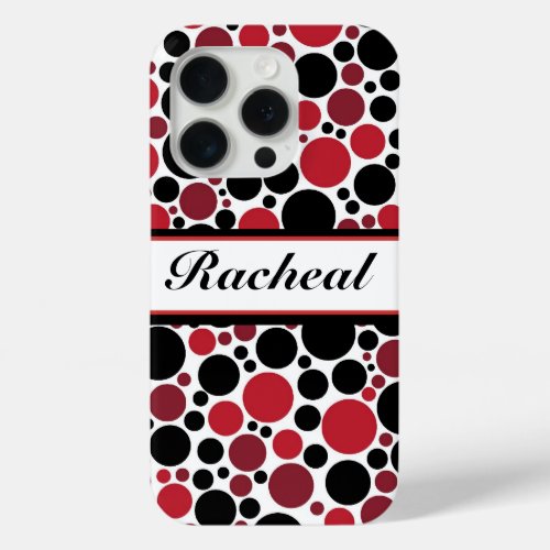 Personalized Red Pink black dot pattern iPhone 15 Pro Case