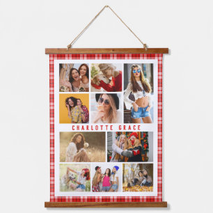 Personalized Red Plaid 10 Photo Collage Hanging Tapestry