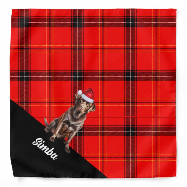Personalized Red Plaid Chow Chow Dog Christmas Bandana (Front)