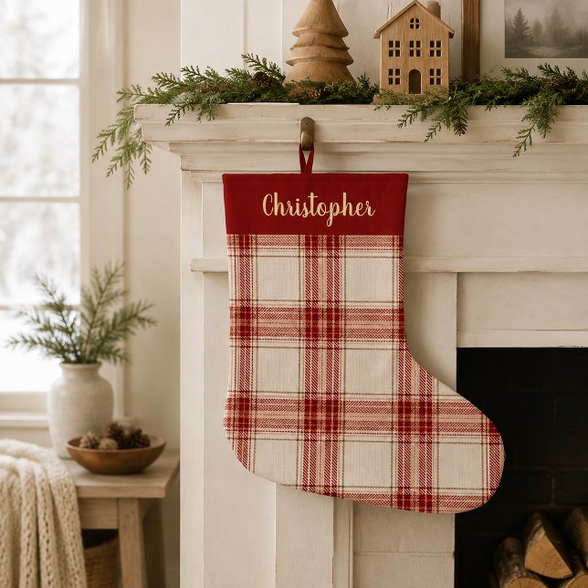 Personalized Red Plaid Christmas Stocking (Creator Uploaded)