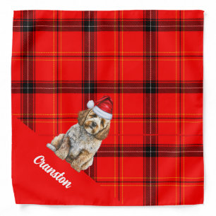Personalized Red Plaid Cockapoo Dog Christmas Bandana