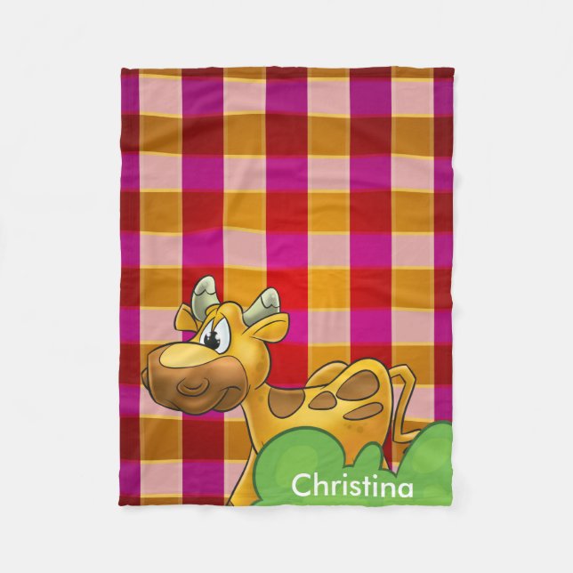 Personalized red plaid cow Fleece Blanket (Front)