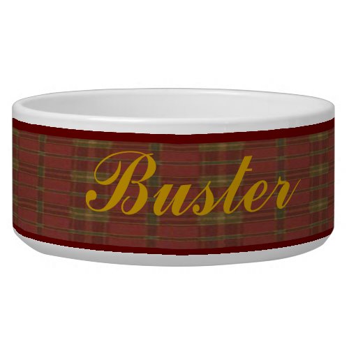 Personalized Red Plaid Pet Bowl