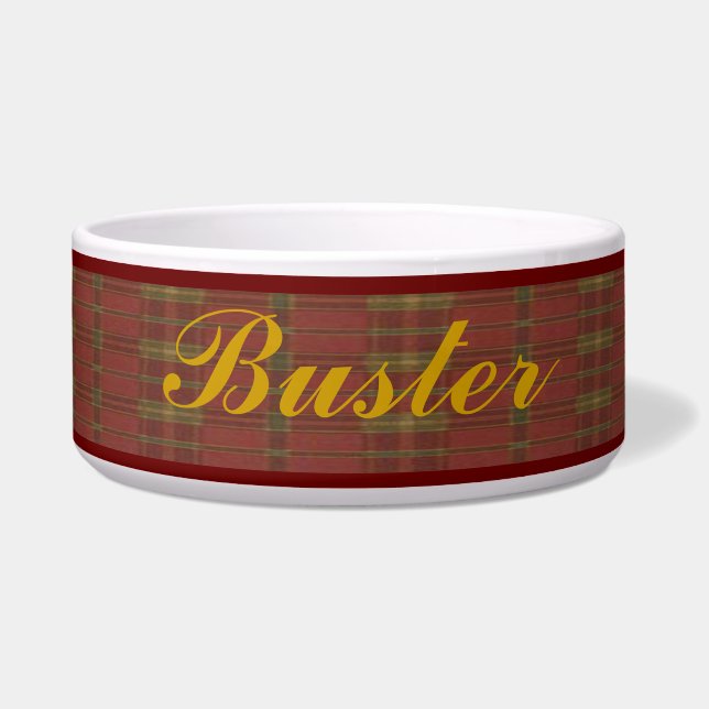 Personalized Red Plaid Pet Bowl (Front)