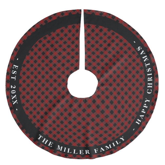 Personalized Red Plaid rustic monogrammed Brushed Polyester Tree Skirt (Front)