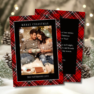 Personalized Red Plaid Tartan Christmas Photo Holiday Card