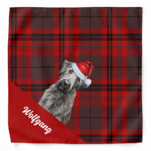 Personalized Red Plaid Wolfhound Dog Christmas Bandana