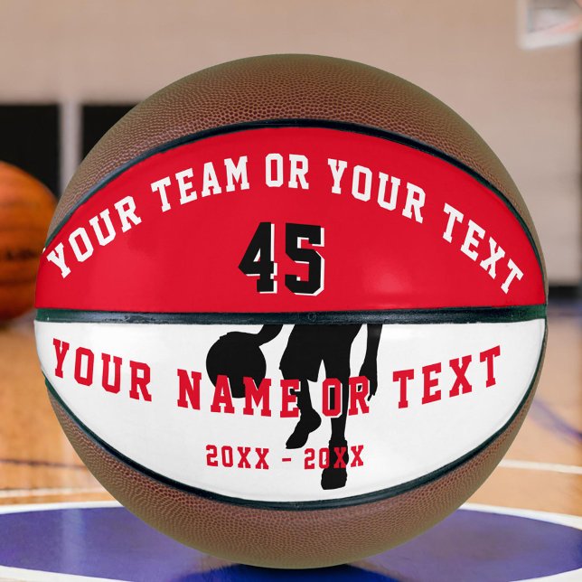 Personalized Red Player Silhouette Team Name Kids Basketball (Creator Uploaded)