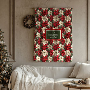 Personalized Red Poinsettia Blanket Chic Holiday