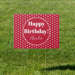 Personalized Red Polka Dot Birthday Yard Sign