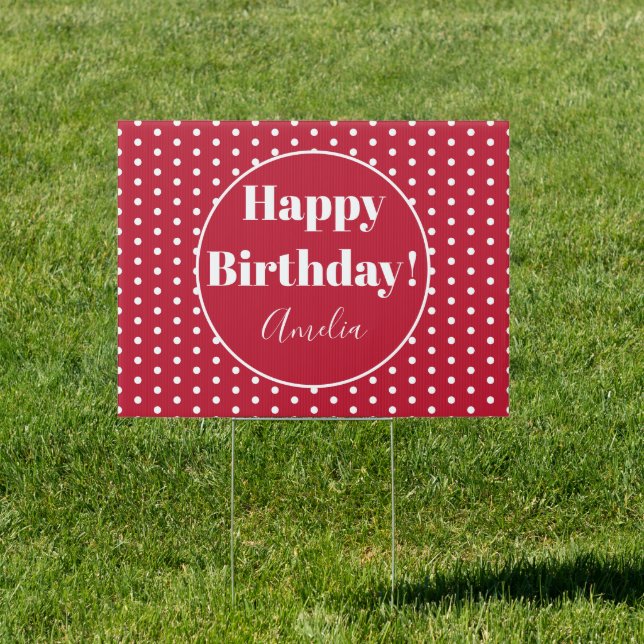 Personalized Red Polka Dot Birthday Yard Sign (Insitu)