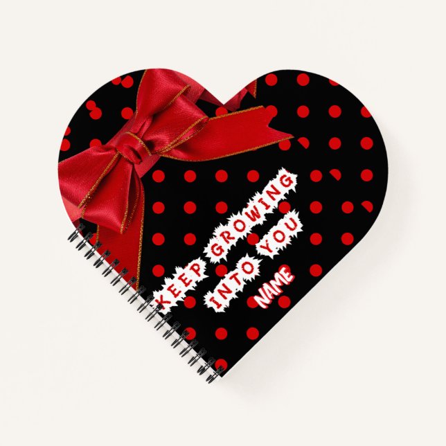 Personalized Red Polka Dot Bow Spiral Notebook (Front)