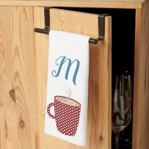 Personalized Red Polka Dot Coffee Kitchen Towels