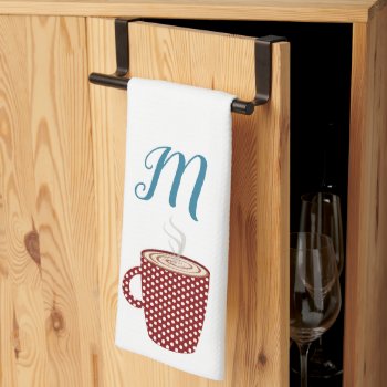 Personalized Red Polka Dot Coffee Kitchen Towels by NightOwlsMenagerie at Zazzle