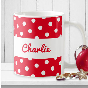 Personalized Red Polka Dot Custom Name Cute Retro Coffee Mug