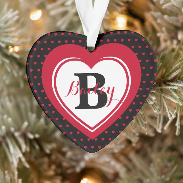 Personalized Red Polka Dot Hearts Keepsake Ornament (Tree)