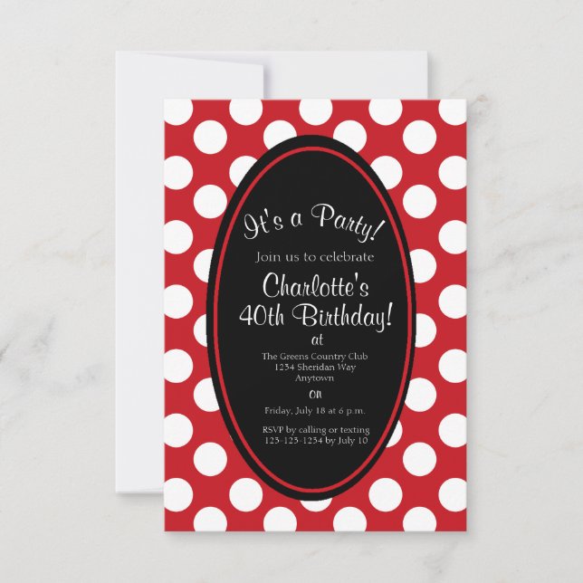 Personalized Red Polka Dot Party Invitation (Front)
