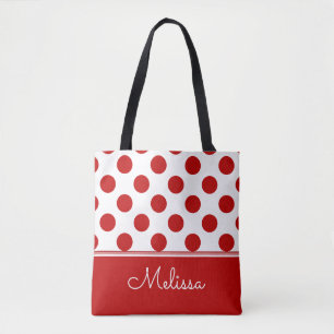 Personalized Red Polka Dots Tote Bag