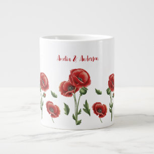 Personalized Red Poppies Floral Giant Coffee Mug