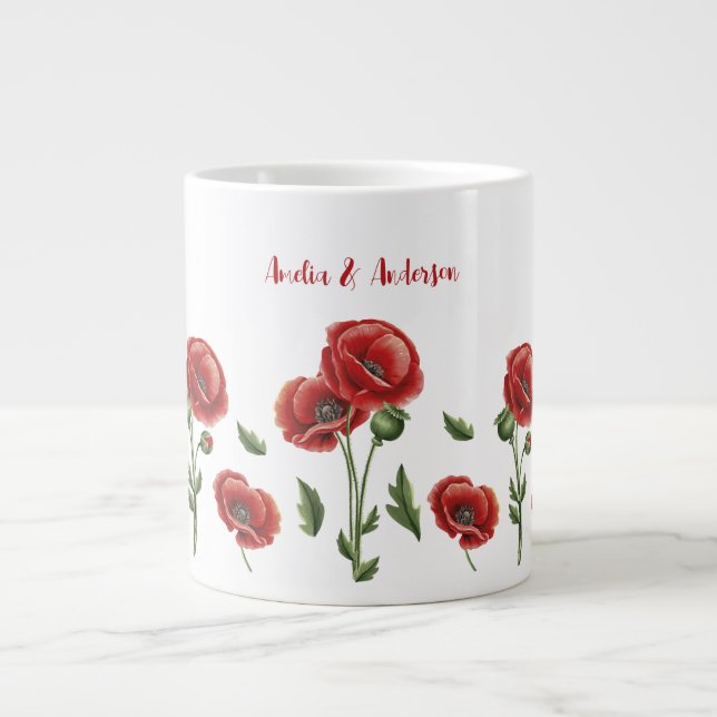 Personalized Red Poppies Floral  Giant Coffee Mug (Front)