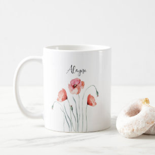 Personalized Red Poppies Watercolor Coffee Mug