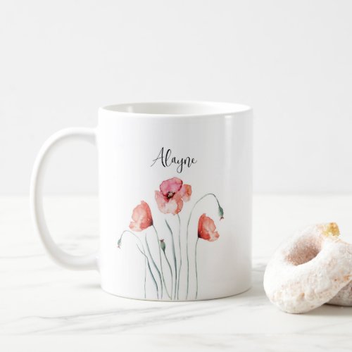 Personalized Red Poppies Watercolor  Coffee Mug