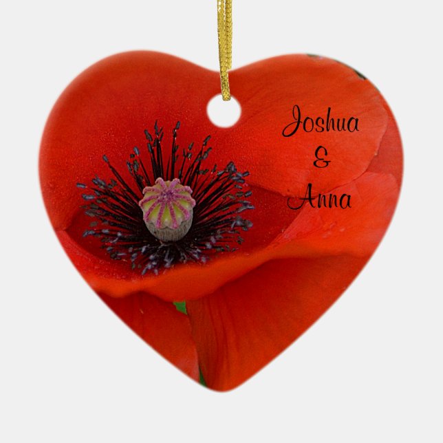 Personalized Red Poppy Ceramic Ornament (Front)