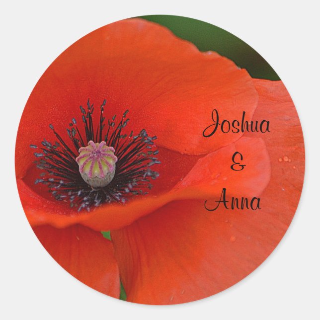 Personalized Red Poppy Classic Round Sticker (Front)