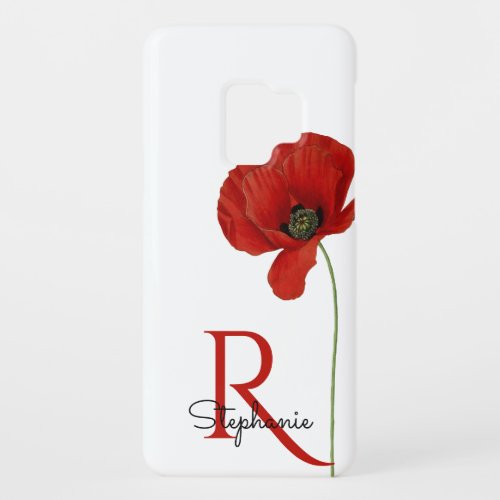 Personalized Red Poppy on White Monogrammed Case_Mate Samsung Galaxy S9 Case