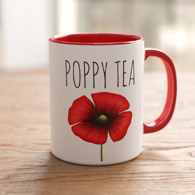 Personalized Red Poppy Tea Two-Tone Mug (Perfect poppy mug for your poppy tea! Just add your name)