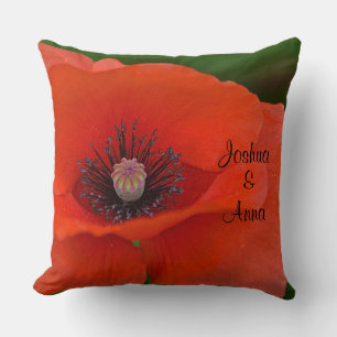 Personalized Red Poppy Throw Pillow