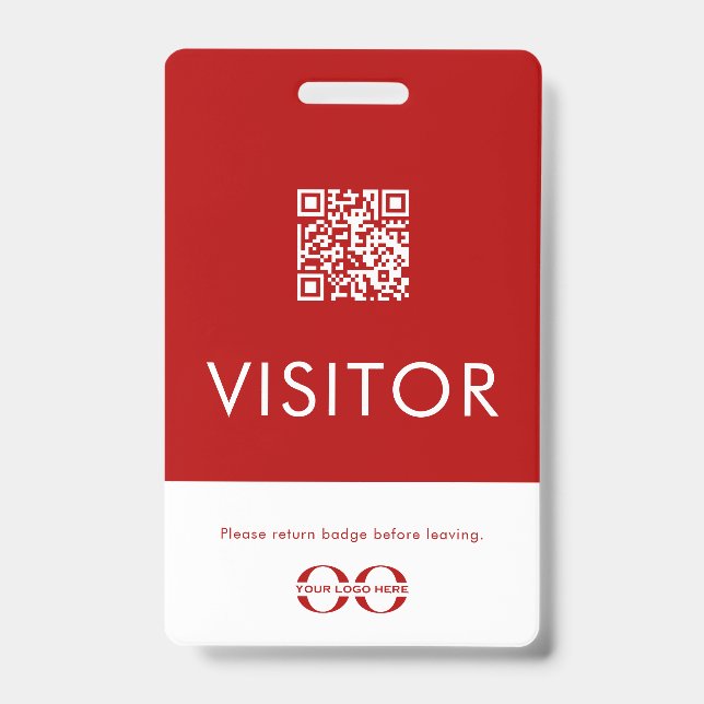 Personalized Red QR Code Visitor Badge with Logo (Front)