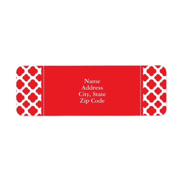 Personalized Red Quatrefoil Pattern Label (Front)