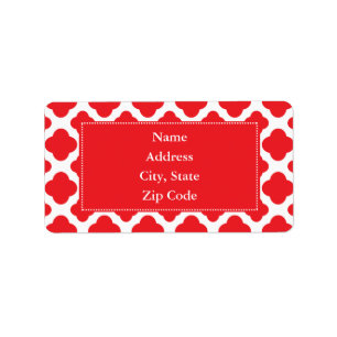 Personalized Red Quatrefoil Pattern Label