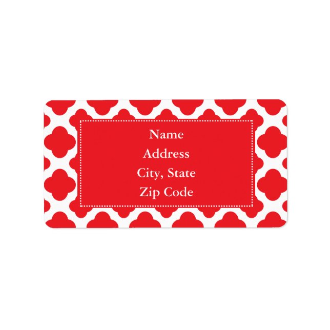 Personalized Red Quatrefoil Pattern Label (Front)