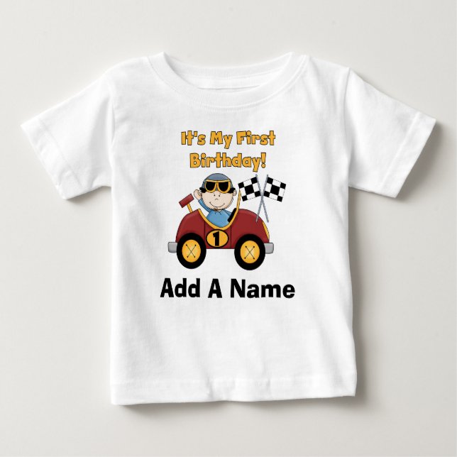Personalized Red Race Car 1st Birthday Tshirt (Front)