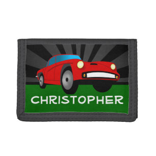 Personalized Red Race Car Boys Tri-fold Wallet