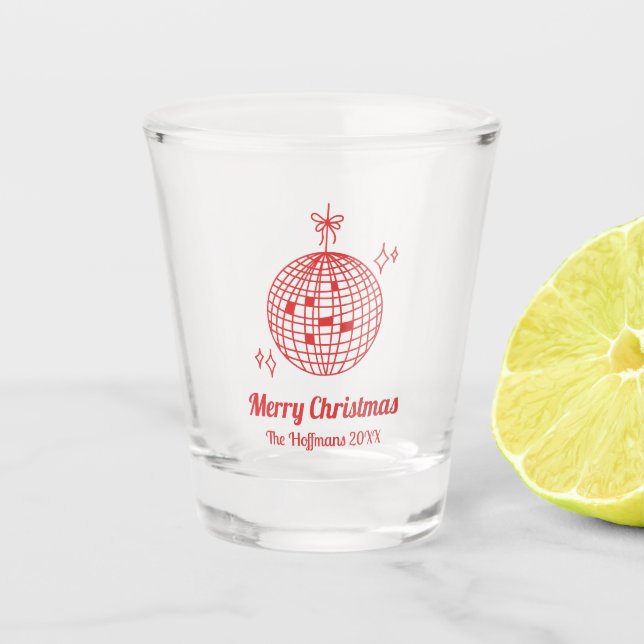 Personalized Red Retro Christmas Favor Shot Glass (Front)