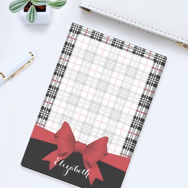 Personalized Red Ribbon and Tartan Plaid Post-it Notes (Creator Uploaded)