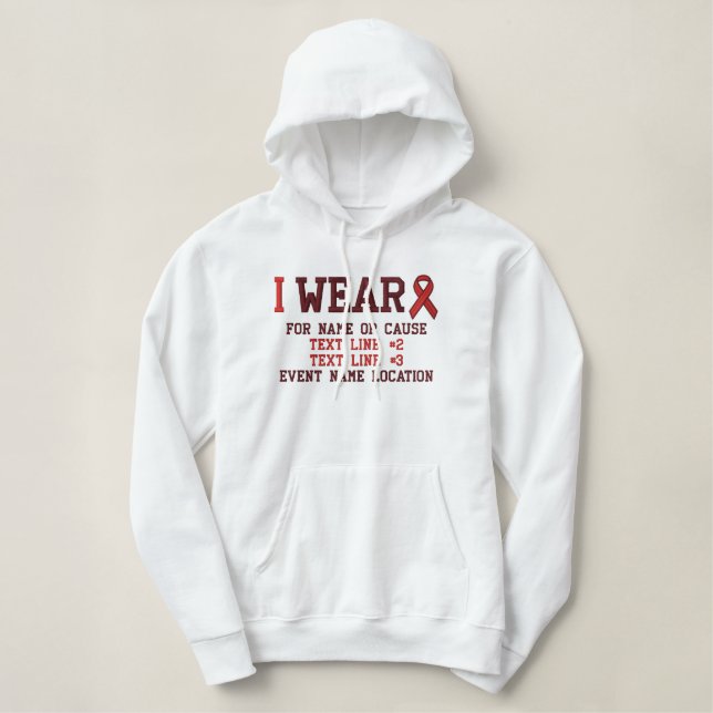 Personalized Red Ribbon Awareness Embroidery Embroidered Hoodie (Design Front)