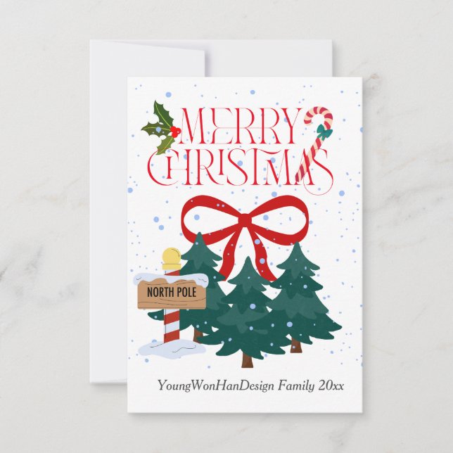 Personalized Red Ribbon Merry Christmas Card (Front)