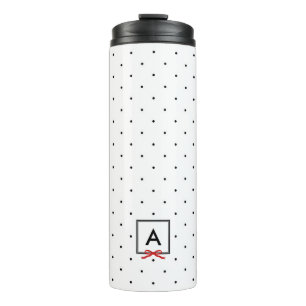 Personalized Red Ribbon Polka Dot Pattern Monogram Thermal Tumbler