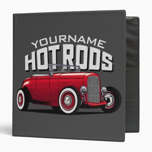 Personalized Red Roadster Vintage Hot Rod Shop 3 Ring Binder