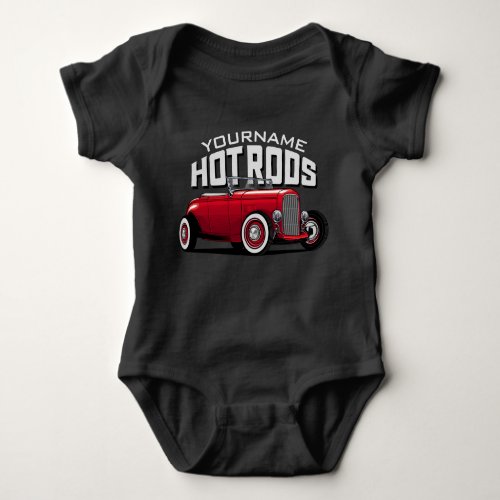 Personalized Red Roadster Vintage Hot Rod Shop  Baby Bodysuit