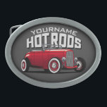 Personalized Red Roadster Vintage Hot Rod Shop Belt Buckle<br><div class="desc">Personalized Custom NAME Red Roadster Hot Rod Shop Garage Gifts - Personalize with your Name or Custom Text - The ultimate UNIQUE gift for that Hot Rod,  Custom Classic Car Enthusiast!</div>